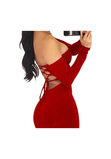 Sırt Dekolteli Straplez Mini Elbise Kırmızı