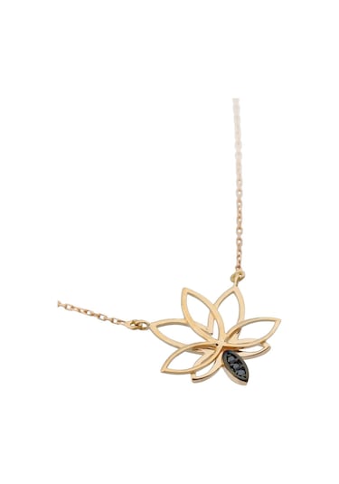 Siyah Pırlanta Lotus Çiçeği Kolye Rose Gold