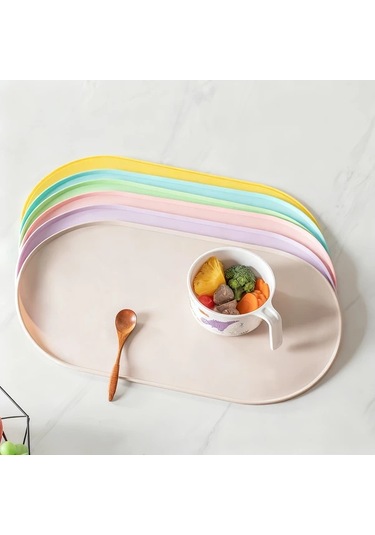 Elmpaly Pembe Kaymaz Hızlı Kurur Anti-takla Kenarlı Kedi Köpek Yemek Matı