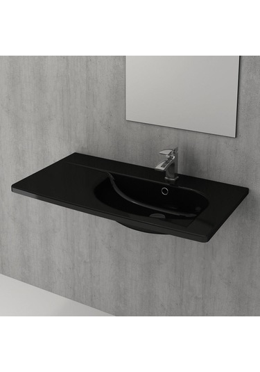 Bocchi Taormina Arch Etajerli Lavabo 86 CM Parlak Siyah 1020-005-