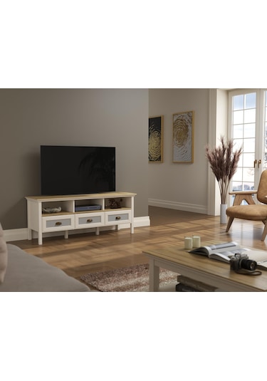 Valena Tv Ünitesi - Konsol 3 Çekmeceli 3 Bölmeli Mdf Profil Kapaklı Ve Ayaklı 150 Cm Minifixli Kahverengi