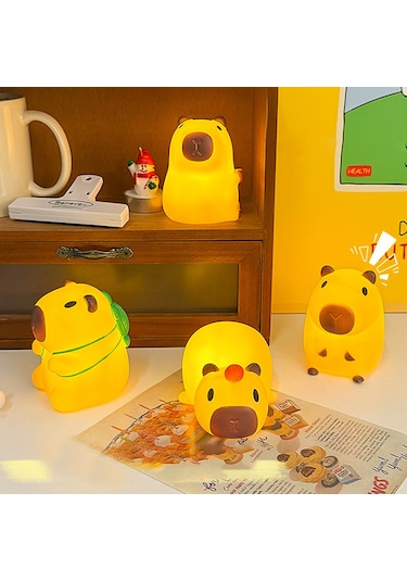 Şirin Mini Kapibara Gece Lambası Pille Çalışan Karikatür Lamba 1 Çok Renkli