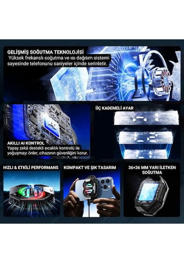 Polham Aı Destekli Turbo Fanlı Telefon Soğutucu -3 C Soğutma 7500 Rpm Hız Rgb Işıklı 3 Farklı Mod