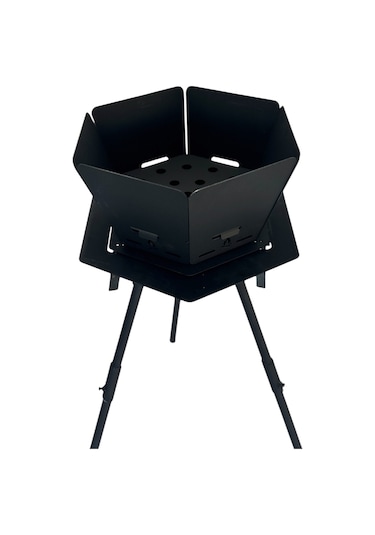 Altıgen Şömine & Katlanır Ateş Çukuru Ve Mangal Seti Ateş Çukuru Siyah