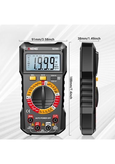 Pazly Yüksek Taşınabilir Sz305 Standlı Siyah Multimetre Metre Evrensel Ekran Doğruluklu Dijital Aydınlatmalı Arkadan Aneng - Zm
