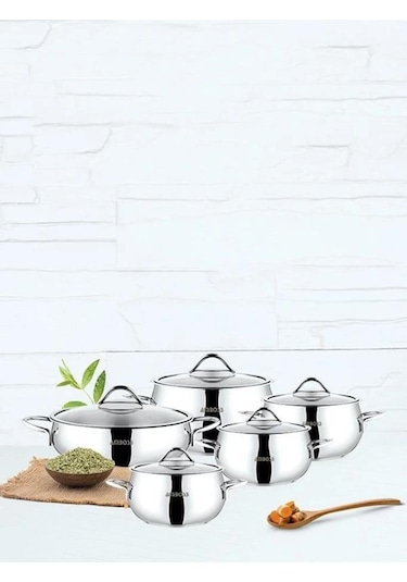 Ambos Moon 10 Parça Çelik Cam Kapaklı Tencere Seti