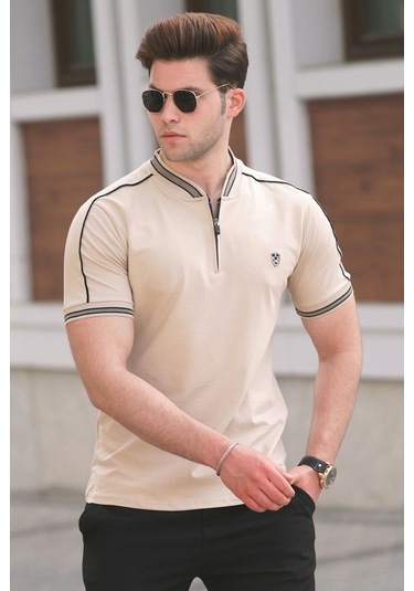 Madmext Madmext Bej Polo Yaka Erkek Tişört 9281-Bej