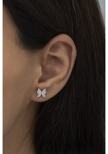 Nereze 925 Ayar Gümüş Minik Rodyum Kaplama Kelebek Küpe