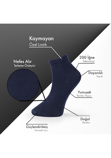 Saf Bambu Erkek Yarım Konç Düz Lacivert Çorap Dikişsiz Premium Kutulu 6'lı L5952aznp Softaura