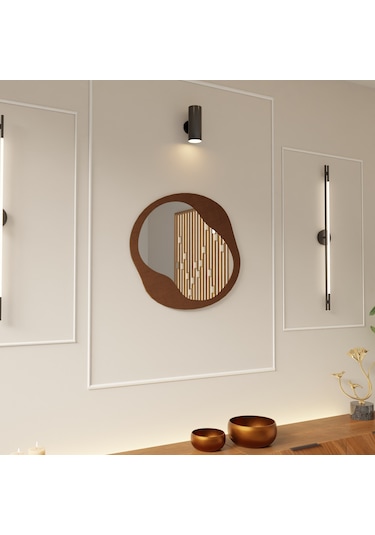 Dekoratif Pleksi Aynalı Ahşap Duvar Dekoru Kahverengi