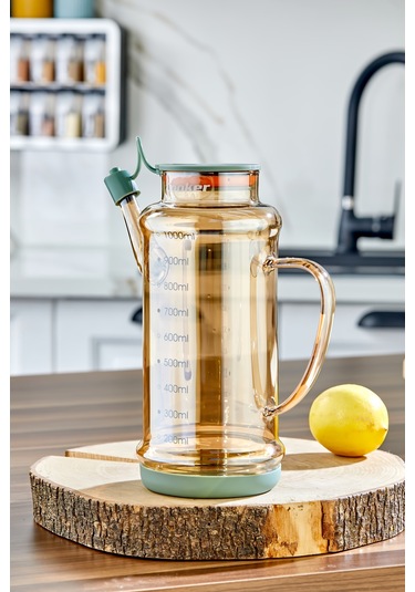 Cooker 1.1 Litre Borosilikat Cam Yağdanlık Ve Sirkelik Zeytinyağ Şişesi Şeffaf Yeşil