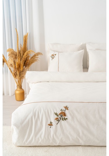 Donna Bej Nakışlı Çift Kişilik Pamuklu Nevresim Seti - 6 Parça Çeyiz Seti Bej