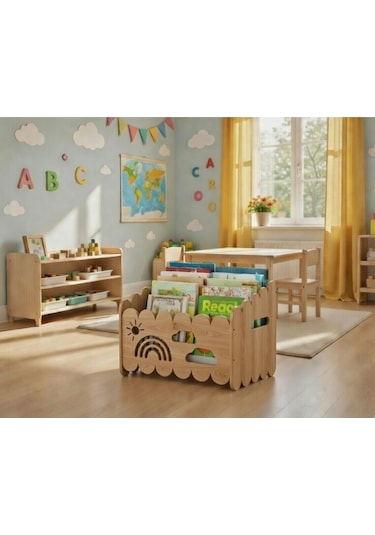 Montessori Ahşap Oyuncak Ve Kitap Saklama Kutusu Doğal