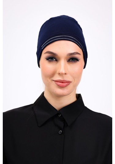 Kaymayan Silikonlu Dikişsiz Bone Lacivert - Kaymaz Kadın Tesettür Bağlamalı İç Bone Lacivert