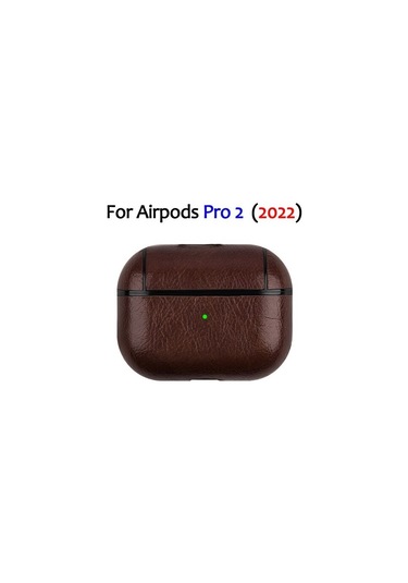 Airpods Uyumlu Pro 2. Nesil Lüx Deri Suni Deri Kılıf 360 Koruma+kanca Koyu Kahverengi