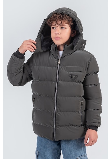 Nova Kumaş Kapüşonlu Erkek Çocuk Kışlık Mont Km2509 Füme