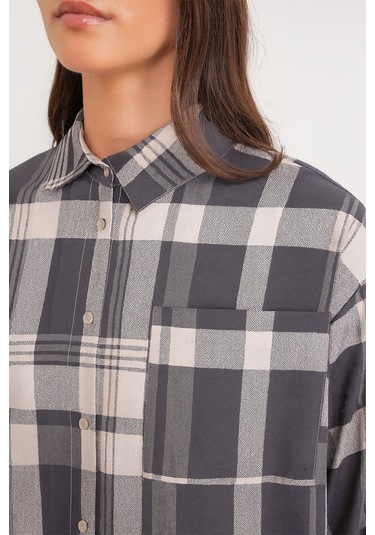 4752 Kadın Oversize Ekose Gömlek Antrasit Antrasit