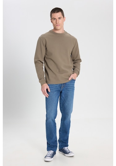 Wrangler Regular Fit Normal Kesim Bisiklet Yaka %100 Pamuk Haki Sweatshirt W242501801 Haki
