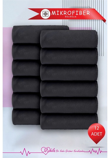 12 Adet 50x90 Mikrofiber Havlu, Premium Havlu, Spor Havlusu, Fitness Havlusu, Berber Kuaför Havlusu Siyah