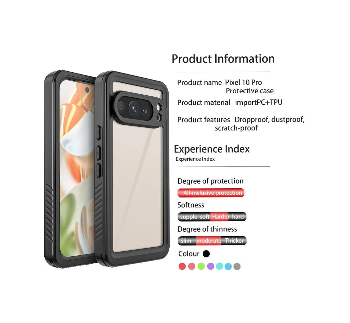 Google Pixel 10 Pro İçin Su Geçirmez Kılıf Ip68 Su Geçirmez Tam 12ft Askeri Şok Geçirmez Ekran Koruyucu İle