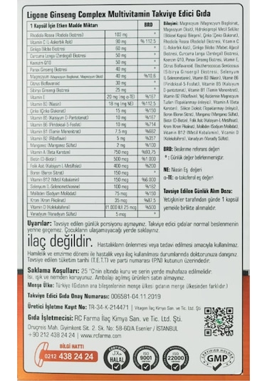Ligone Ginseng Q-10 Zerdeçal Multimineral 30 Kapsül