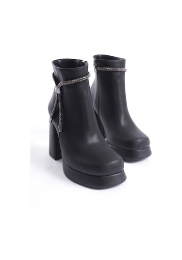 Sofya Kadın Yanı Taşlı Ortopedik Soğuk Geçirmez Bot Siyah