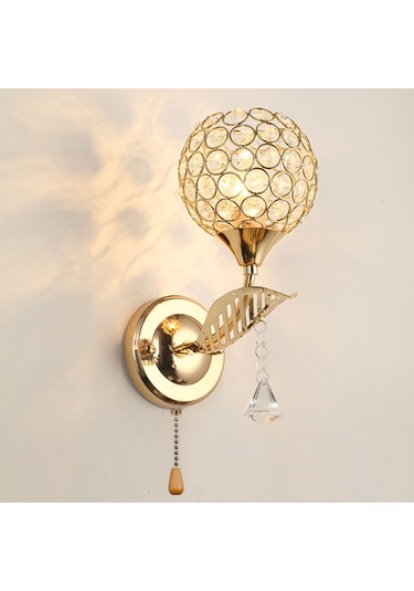 Ximistore9 Metal Kiremitli Kristal Duvar Lambası - E27 Kaynaklı, 3 Renkli, Flaşsız, 110v-130v, Cephe Açma Anahtarı İle Yatak Odası/mutfak/ Salon Işığı Altın