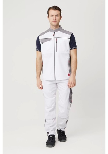 Yazlık İş Yeleği Polyester Gabardin Allium Outdoor Yelek Hafif Nefes Alabilir Fonksiyonel Cepli Beyaz-a.gri