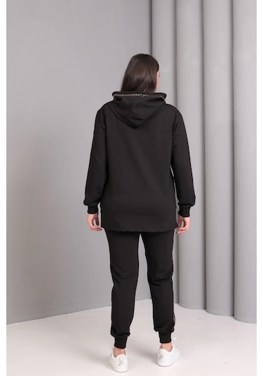 Şerit Taş Baskılı Takım Siyah