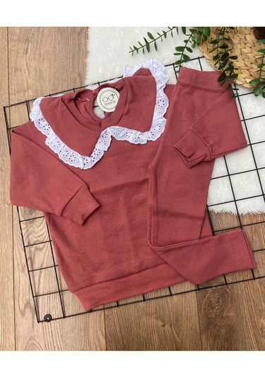 Fisto Yaka Detaylı Alt Üst Kaşkorse Kız Çocuk Takım Gül Kurusu