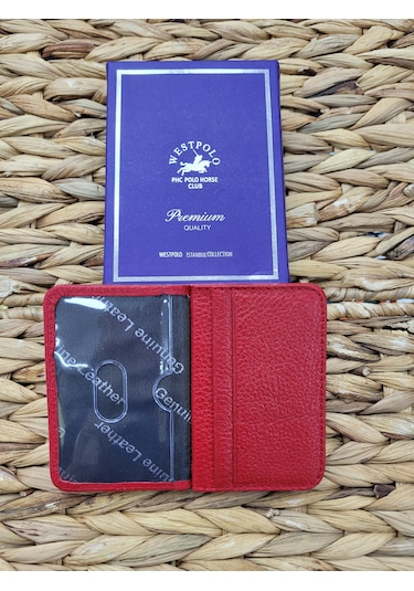 Westpolo İsme Özel 1026 Hakiki Deri Unısex Kartlık Kırmızı
