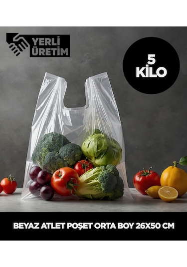 Beyaz Atlet Poşet Orta Boy 26x50 Cm 5 Kg