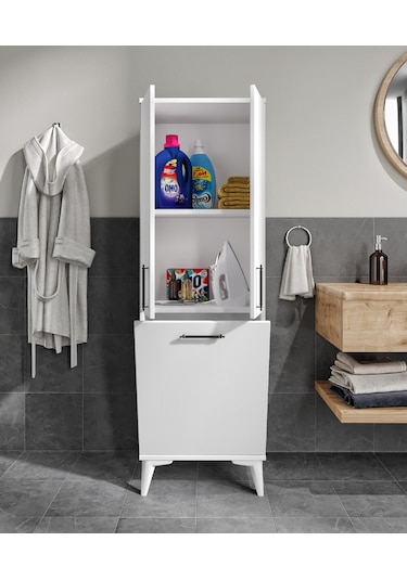 Rosepal Mobilya Aria Kirli Sepetli Banyo Dolabı Beyaz