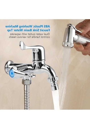 Bosphorusboutique02 Boyouyou Çift Ağızlı Saplı Musluk, G1/2 Mor, Çamaşır Makinesi Lavabo Banyo, Çok Amaçlı, Krom Abs Mor