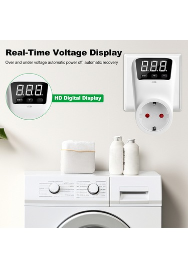 Yaleker Hlp02 Beyaz Avrupa Tipi Voltaj Koruyucu Soket - 230v 16a, Lcd Ekranlı, Açık/kapalı Gerilim Koruma, Buzdolabı-klima Koruması, Röle Teknolojisi