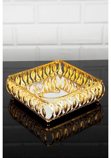 Taşlı Aynalı Premium Peçetelik Paslanmaz Çelik Lüks Peçete Kutusu Gold İşlemeli
