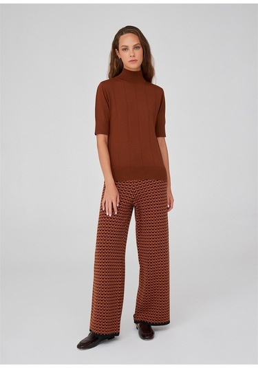 Peraluna Balıkçı Yaka Kısa Kollu Basic Kadın Triko Bluz Kahve-Kahve Kahverengi