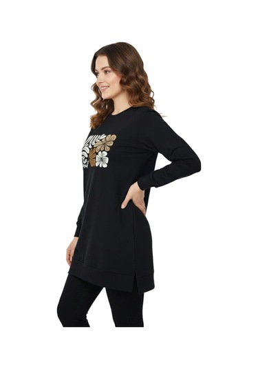 Caftan Kadın Sıfıryaka Önü Nakışlı Tunik Bgl-st05085 Siyah