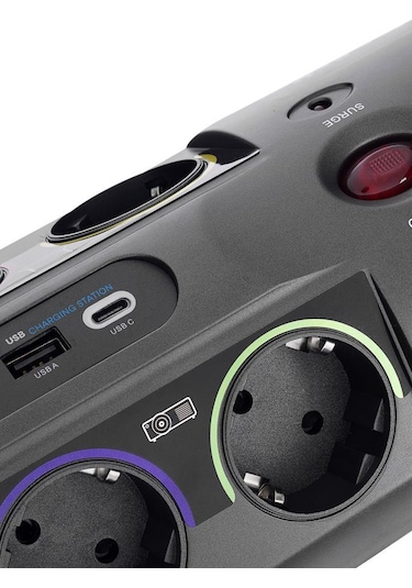 S-link Swapp SP10AF 1.5 MM USB Type-C 2.1A/5V 16A 250V 3680W 10'lu Kablolu Akım Korumalı Priz 3 M