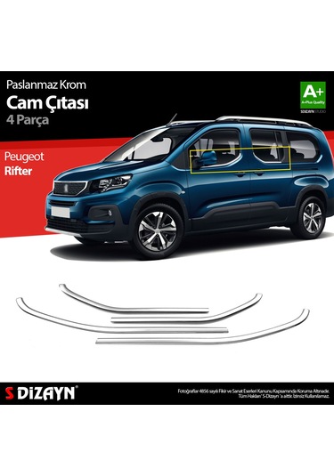 S-dizayn Peugeot Rifter Krom Cam Çıtası 4 Prç. 2019 Üzeri A+ Kalite