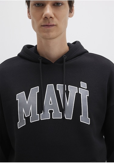 Mavi 067149-902 Mavi Logo Baskılı Kapüşonlu Sweatshirt - Siyah