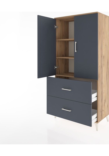 Hyperion Dolap 3 Raflı 2 Çekmeceli 2 Kapaklı 88x44x182 Çam-an... Çam