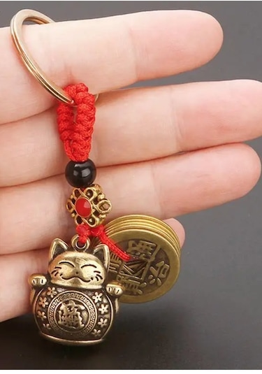 Feng Shui Bereket Ve Şans Kedisi Anahtarlığı Maneki Neko Figürlü Anahtarlık