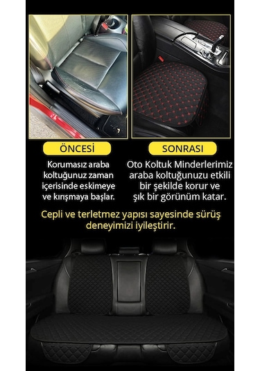 Tay Tüyü Sırtlı Oto Koltuk Minder Seti - Oto Koltuk Kılıf Seti - Cepli & Terletmez - Siyah