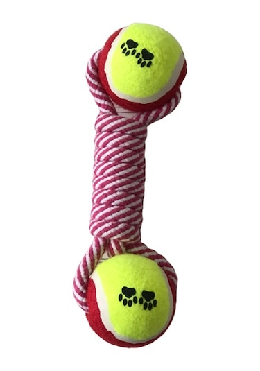 İki Tenis Toplu Köpek Diş İpi Oyuncağı 24 cm