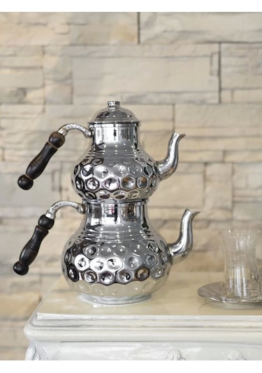 Bakır Çaydanlık Gamzeli Model Gümüş Renk