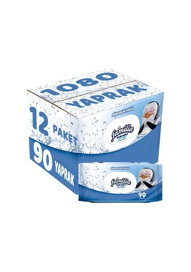 Familia Islak Havlu Mendil Mineralin Iyiliği 90 Yaprak Plastik Kapaklı 12Li Set 1080 Yaprak