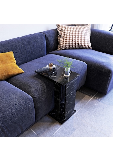 Pasific Home Single Çok Amaçlı Tekerlekli C Sehpa ,Koltuk Sehpası - Siyah Mermer