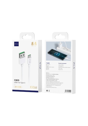 Zga Cb05 5a Usb Tip-c Tamamen Uyumlu Hızlı Şarj Veri Kablosu, Uzunluk: 1m Beyaz