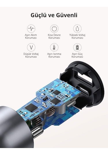 Ugreen Alüminyum 42.5W Pd Qc 3.0 Çift Çıkışlı Hızlı Araç Şarj Cih